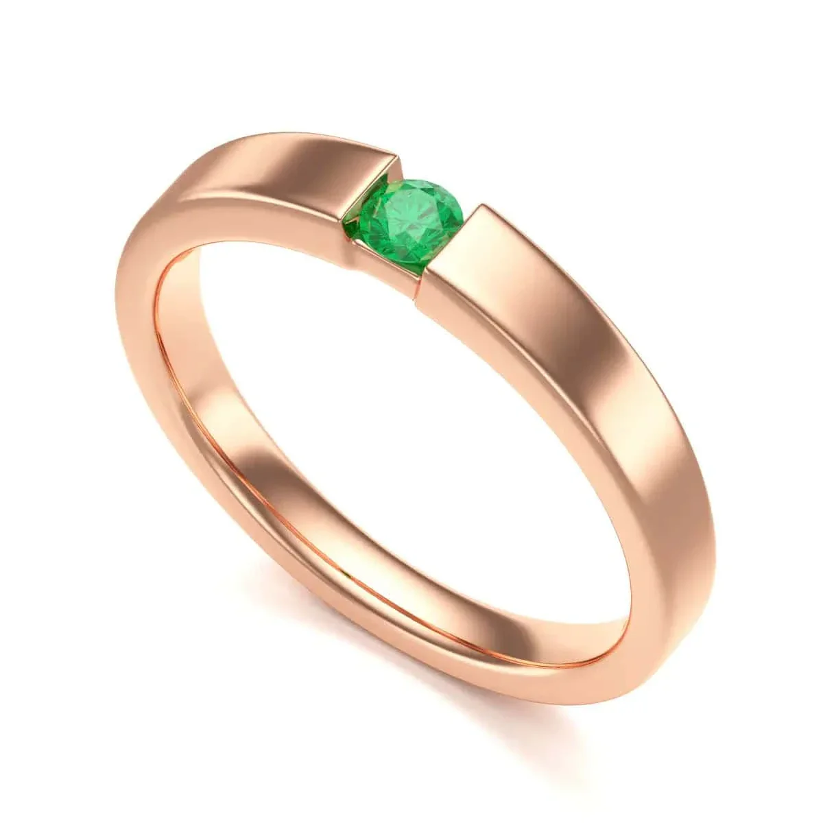 Round Shape Tension Set Emerald Ring in 18ct Gold and Platinum - Image 10