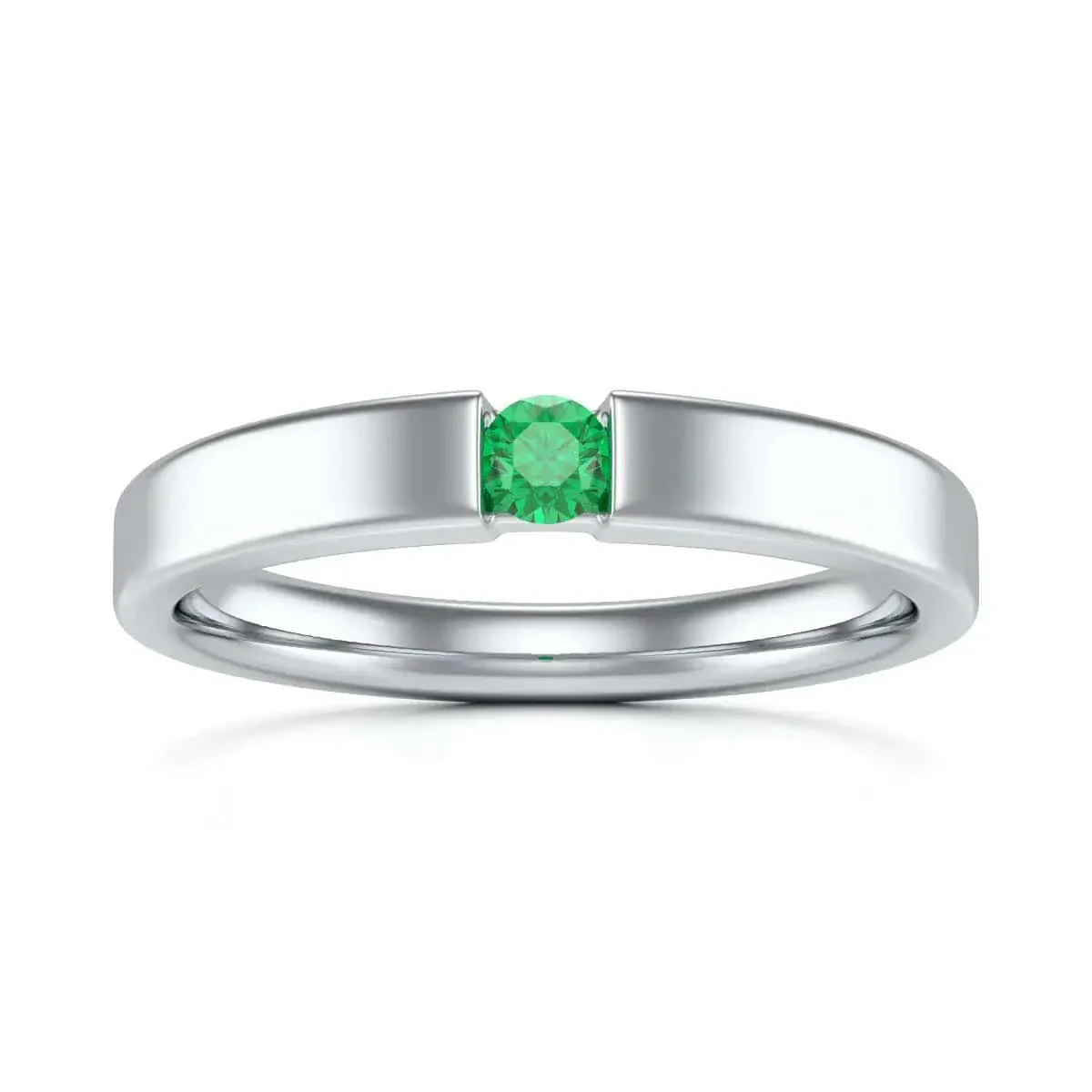 Round Shape Tension Set Emerald Ring in 18ct Gold and Platinum - Image 5