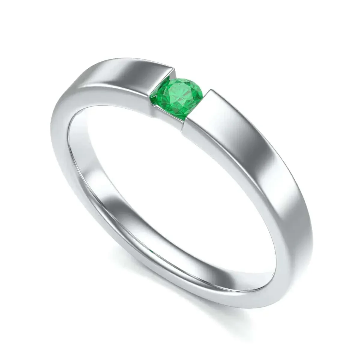Round Shape Tension Set Emerald Ring in 18ct Gold and Platinum - Image 6