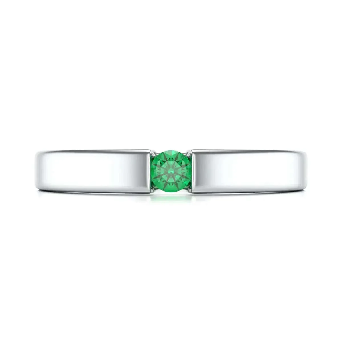 Round Shape Tension Set Emerald Ring in 18ct Gold and Platinum - Image 7