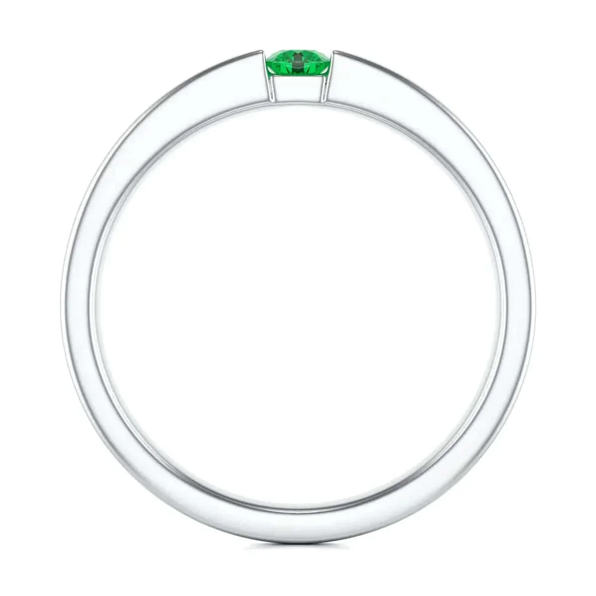 Round Shape Tension Set Emerald Ring in 18ct Gold and Platinum - Image 8