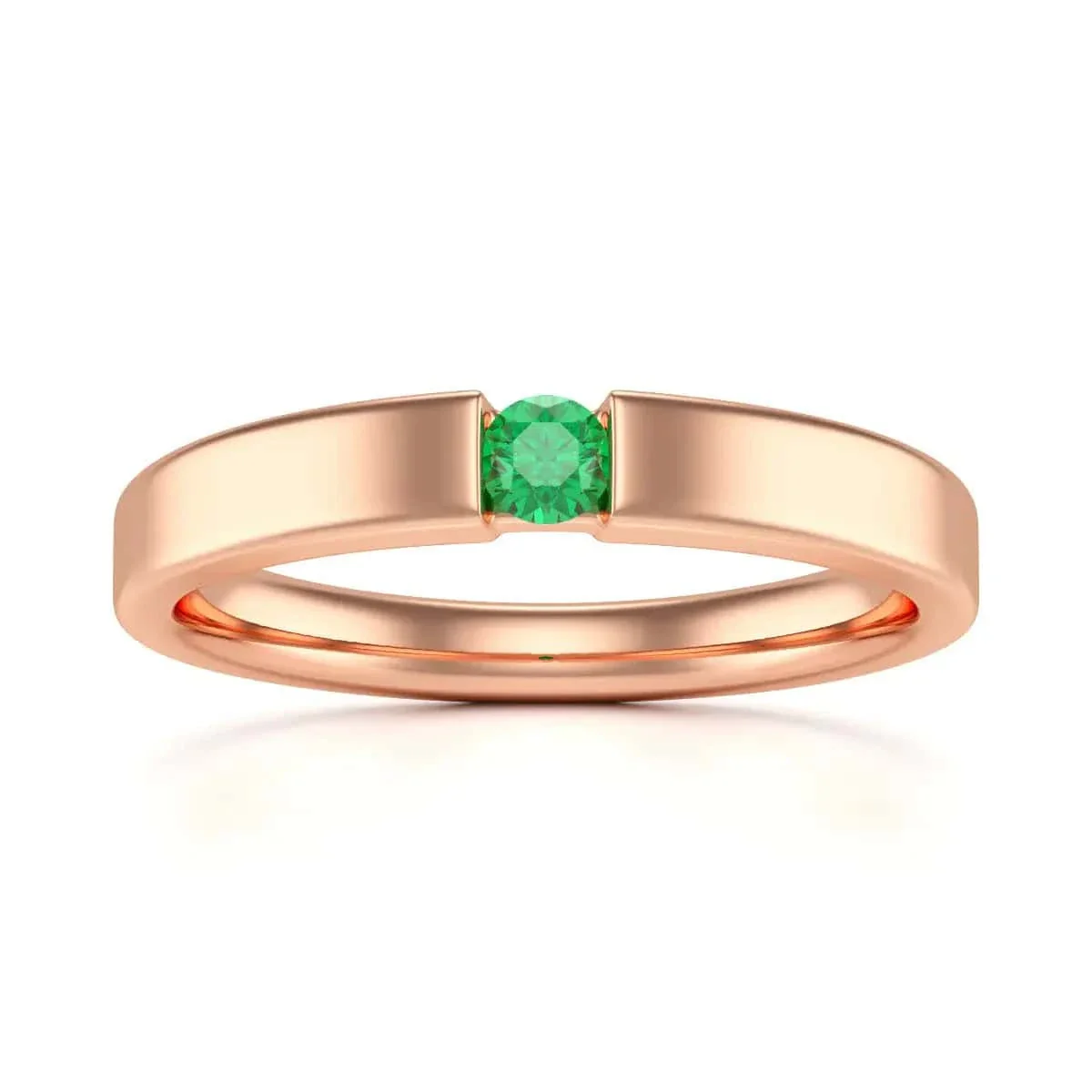 Round Shape Tension Set Emerald Ring in 18ct Gold and Platinum - Image 9