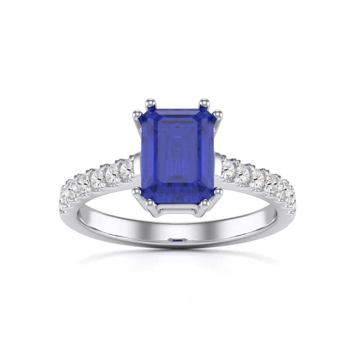 Blue Sapphire with Diamond Set Shoulders Dress Ring - Image 4