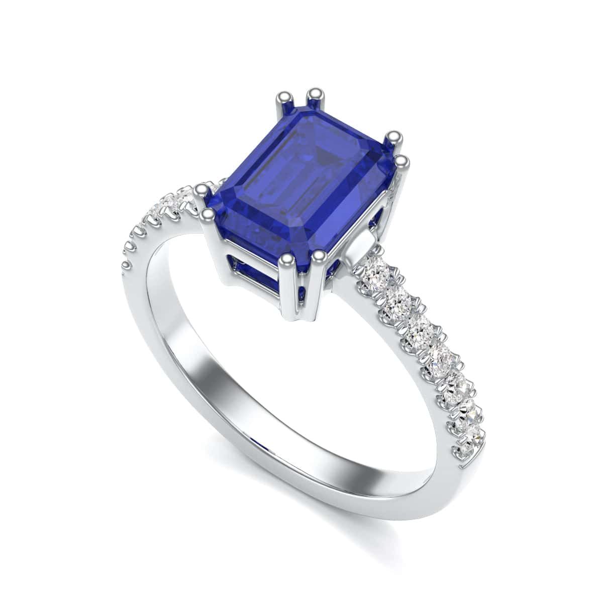 Blue Sapphire with Diamond Set Shoulders Dress Ring - Image 5