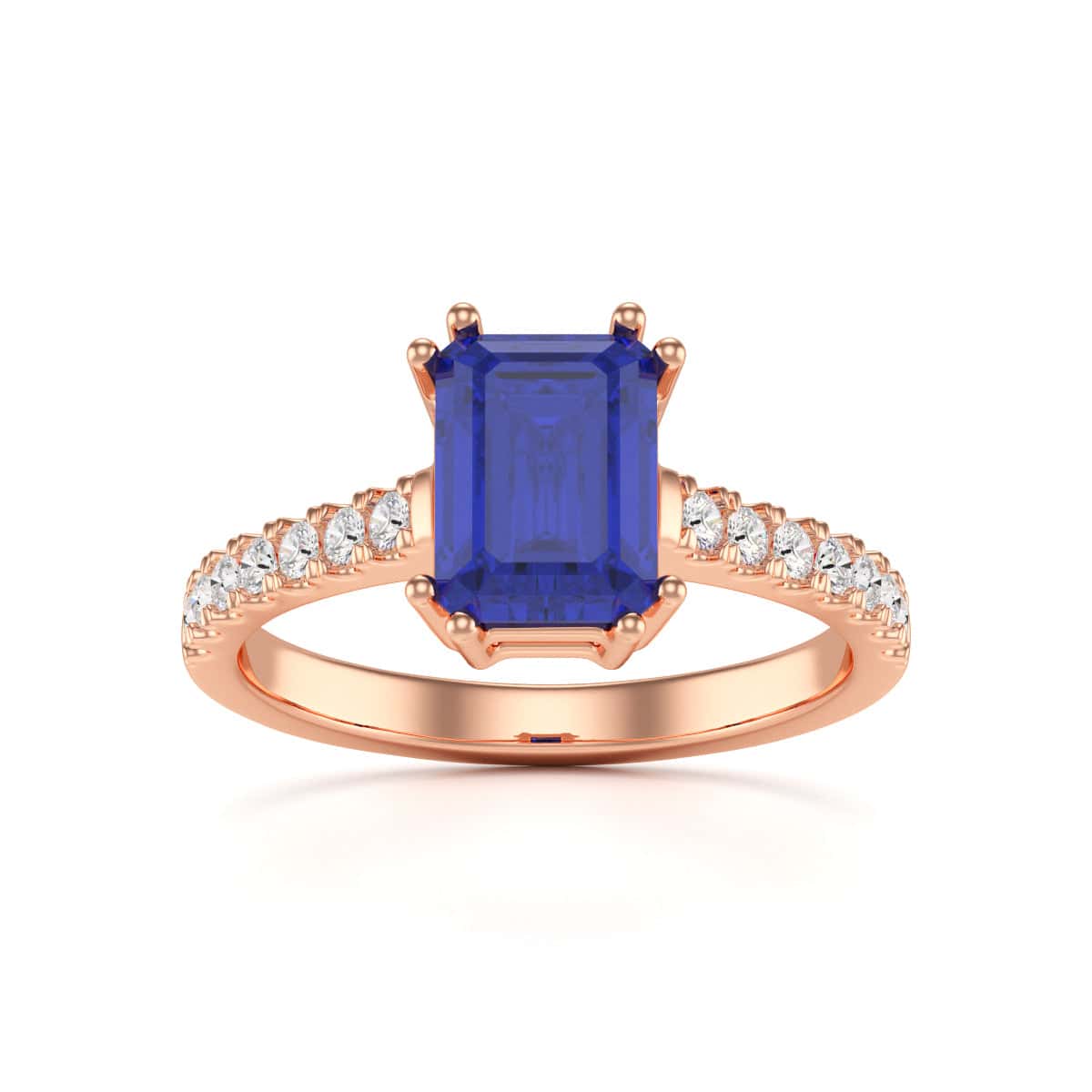 Blue Sapphire with Diamond Set Shoulders Dress Ring - Image 7