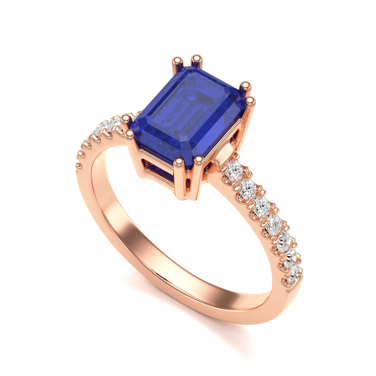 Blue Sapphire with Diamond Set Shoulders Dress Ring - Image 8