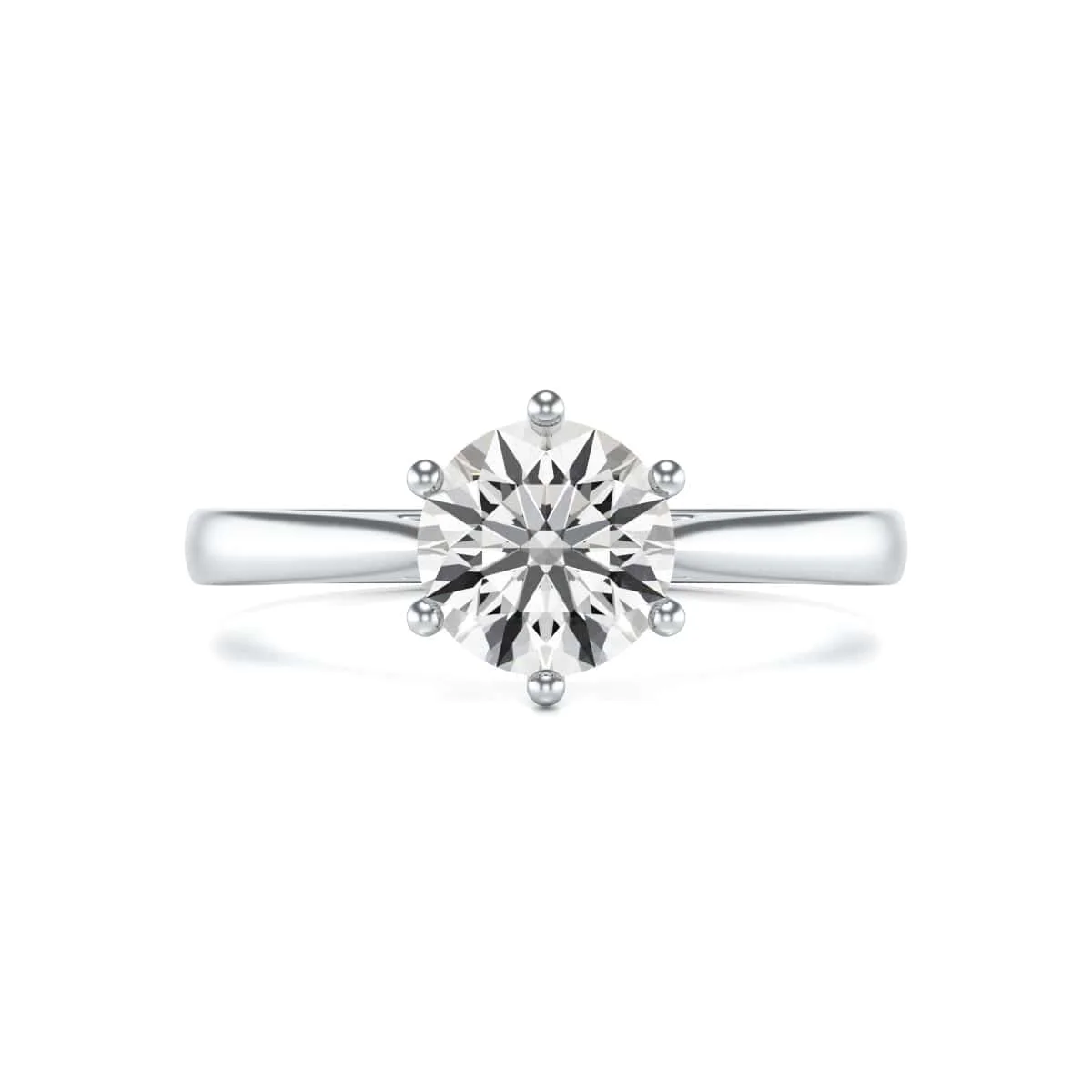 Diamond Engagement Ring- Round Six Claw Tapered Shank - Image 3