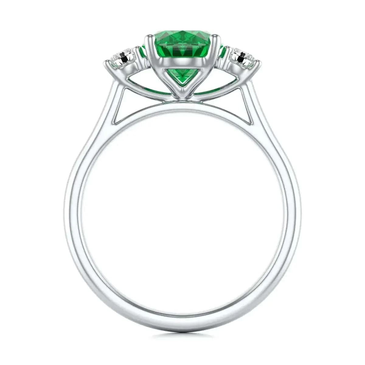 Oval Shape with Trilogy Diamond Emerald Engagement Ring in 18ct Gold and Platinum - Image 3