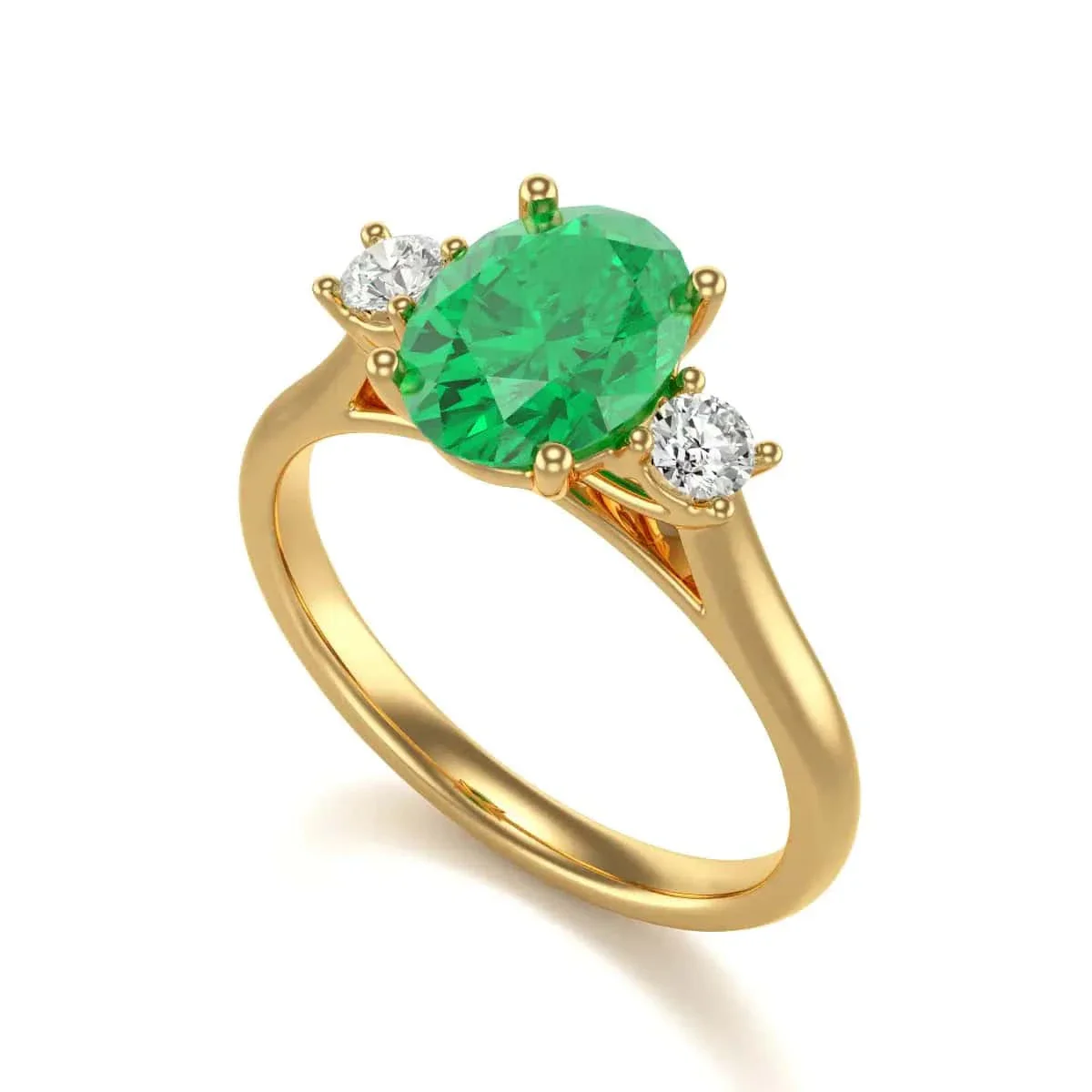 Oval Shape with Trilogy Diamond Emerald Engagement Ring in 18ct Gold and Platinum - Image 5