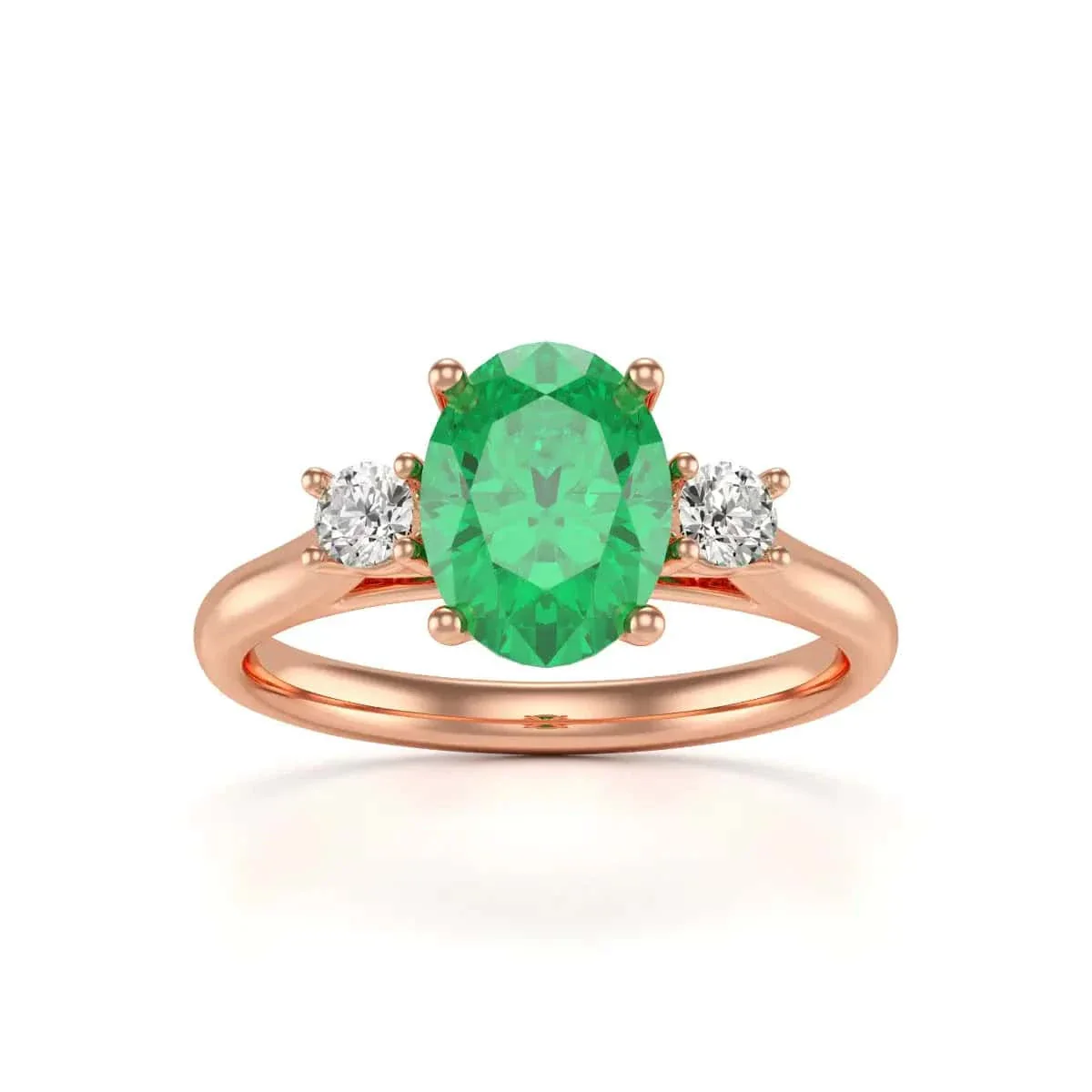 Oval Shape with Trilogy Diamond Emerald Engagement Ring in 18ct Gold and Platinum - Image 7