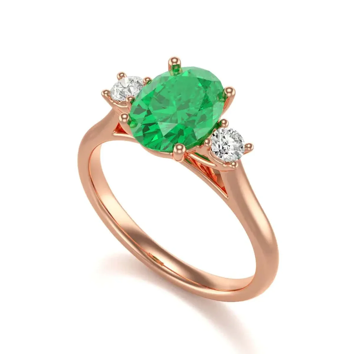 Oval Shape with Trilogy Diamond Emerald Engagement Ring in 18ct Gold and Platinum - Image 9