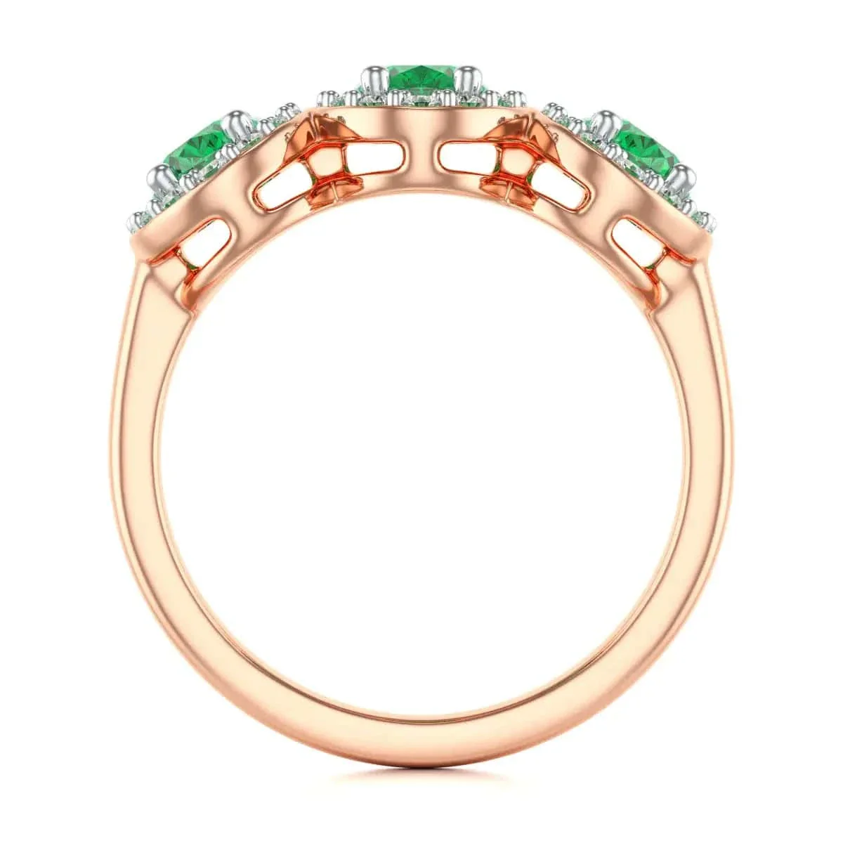 Diamond Halo Oval Shape 3 Emeralds  Ring in 18ct Gold and Platinum - Image 12
