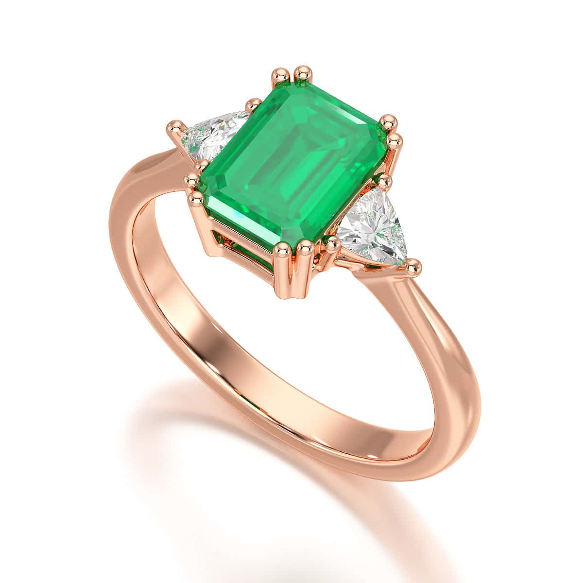 Emerald Trilogy Ring with Trillion side stone Dress Ring - Image 10