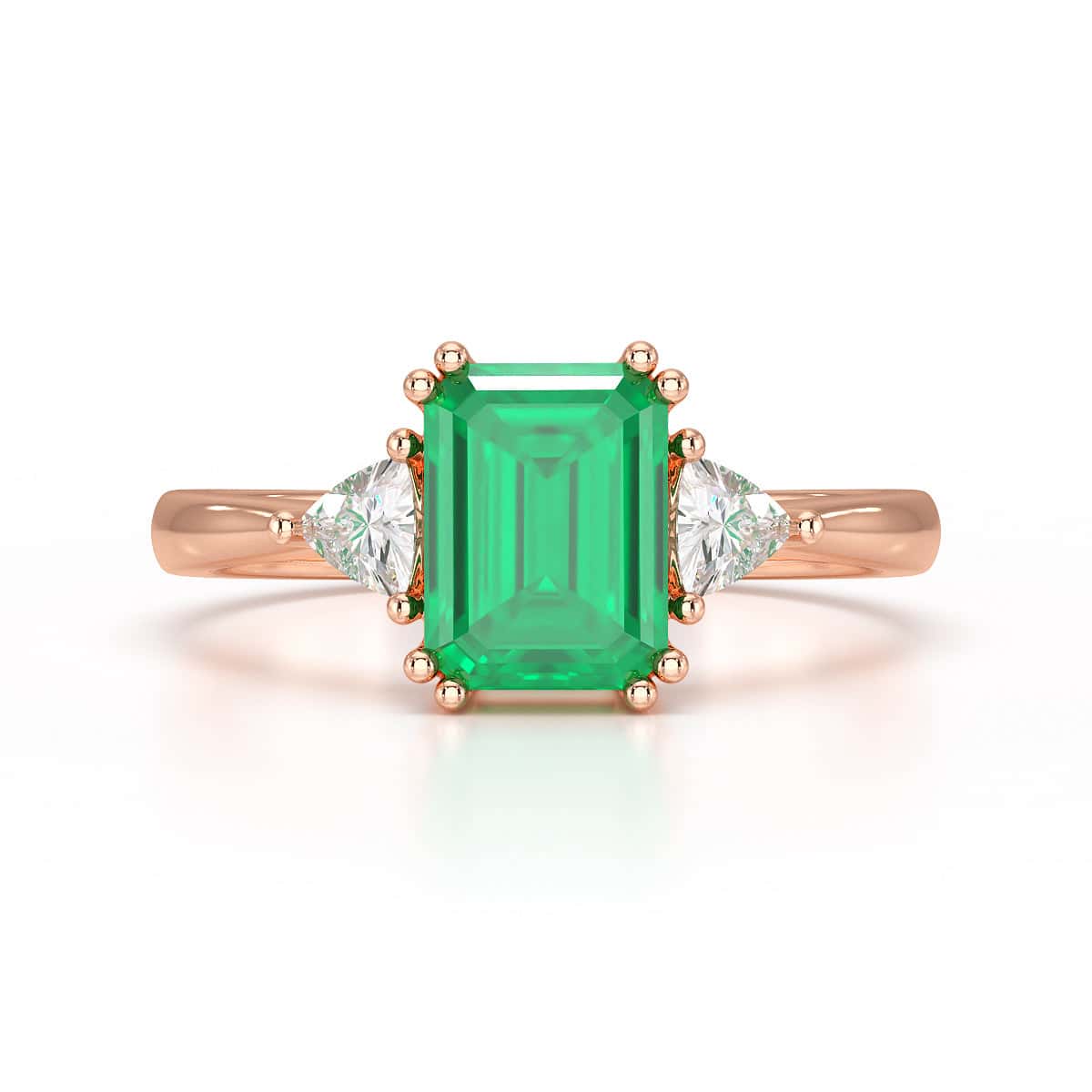 Emerald Trilogy Ring with Trillion side stone Dress Ring - Image 11