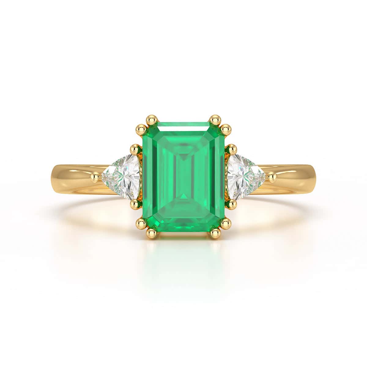 Emerald Trilogy Ring with Trillion side stone Dress Ring - Image 3