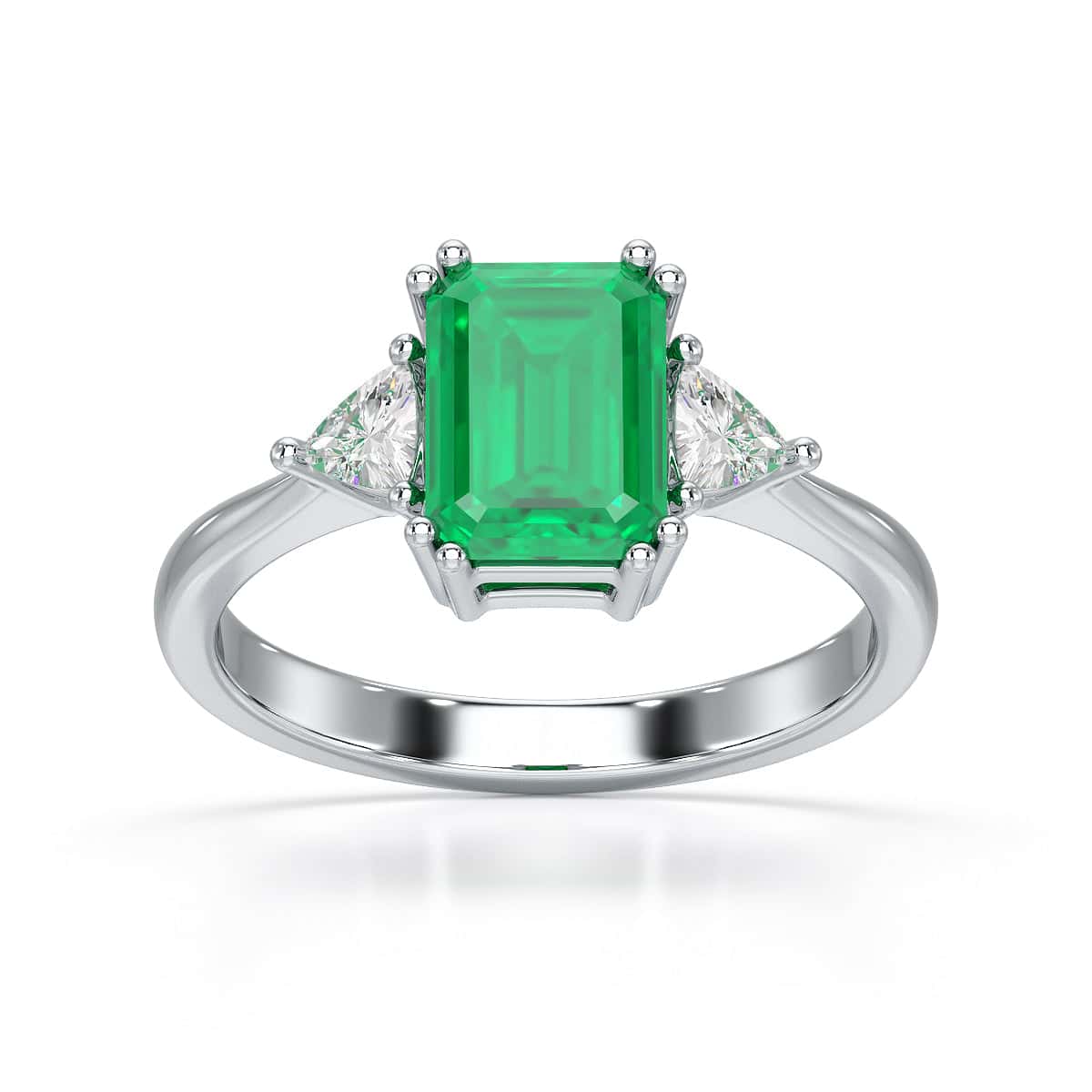 Emerald Trilogy Ring with Trillion side stone Dress Ring - Image 5