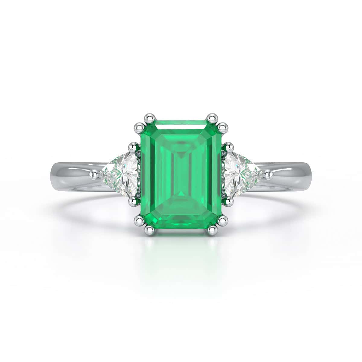 Emerald Trilogy Ring with Trillion side stone Dress Ring - Image 7