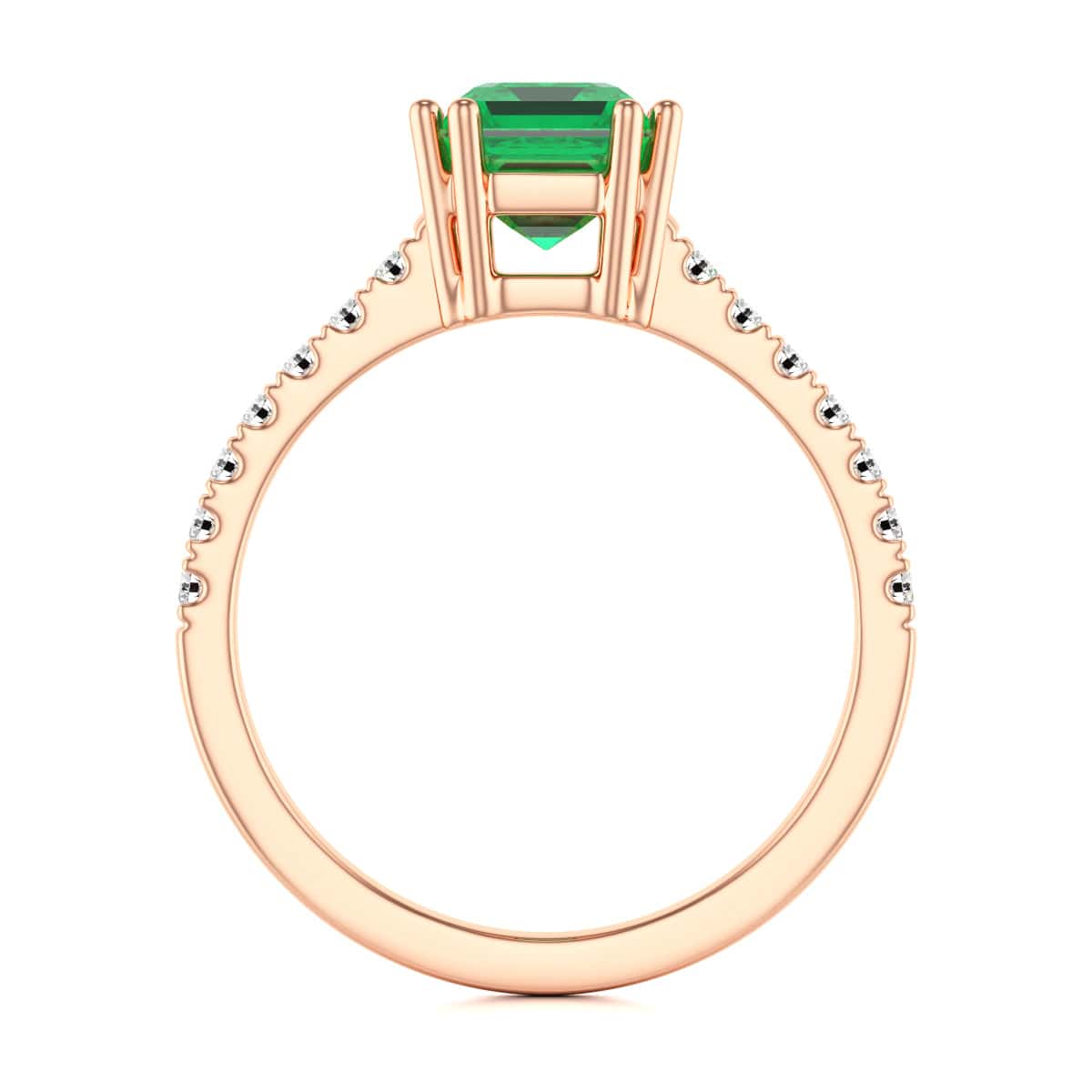Emerald with Diamond Set Shoulders Dress Ring - Image 11