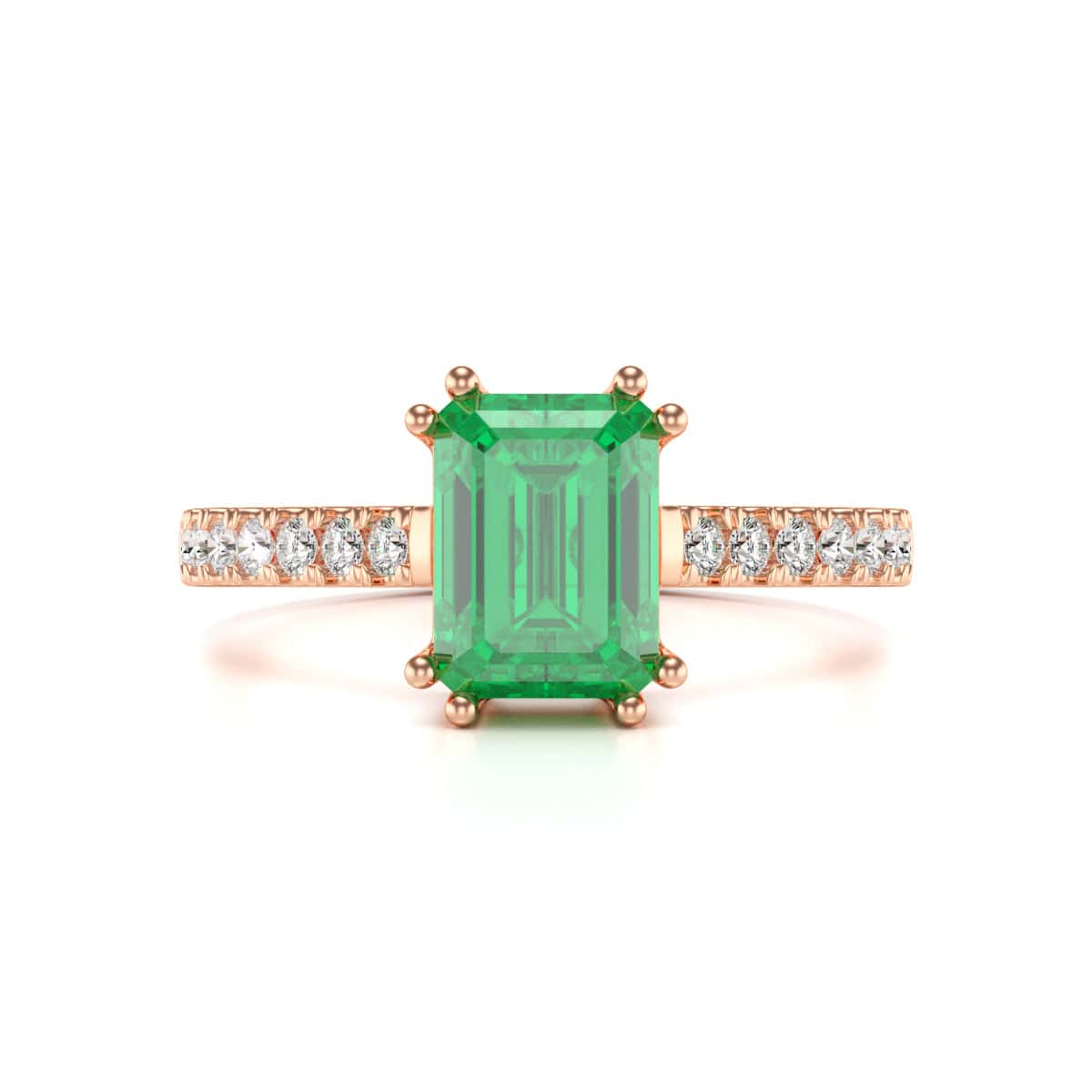 Emerald with Diamond Set Shoulders Dress Ring - Image 12