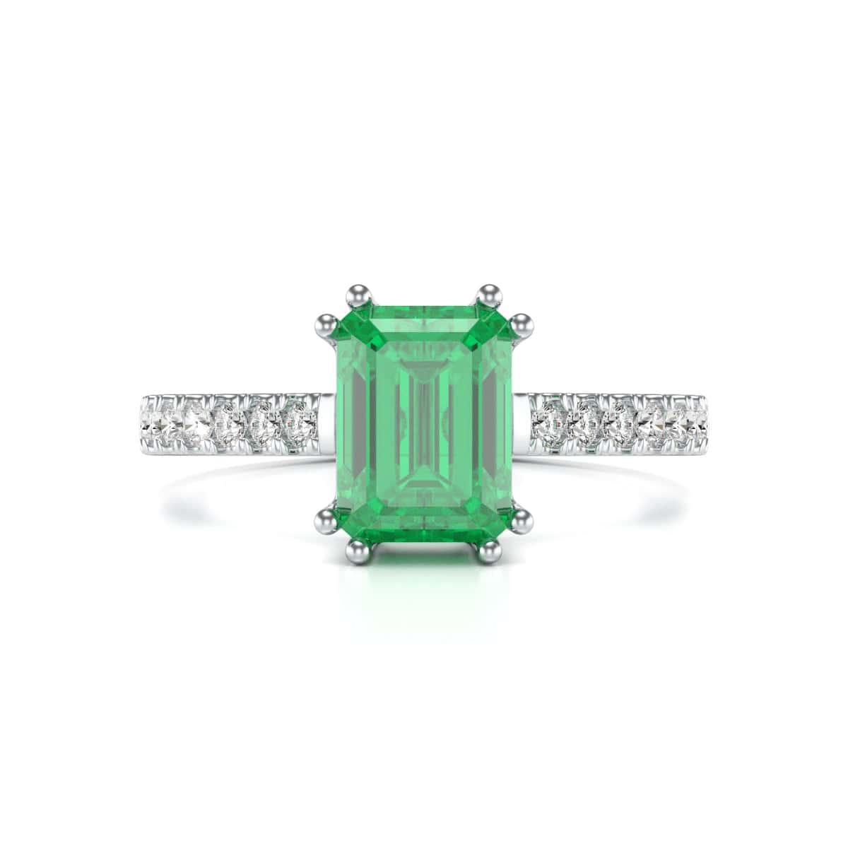 Emerald with Diamond Set Shoulders Dress Ring - Image 3