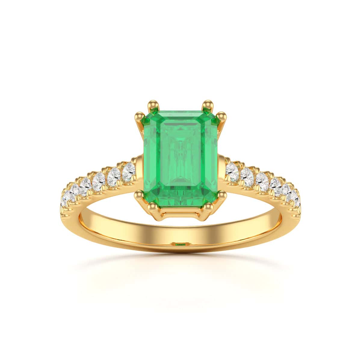 Emerald with Diamond Set Shoulders Dress Ring - Image 5