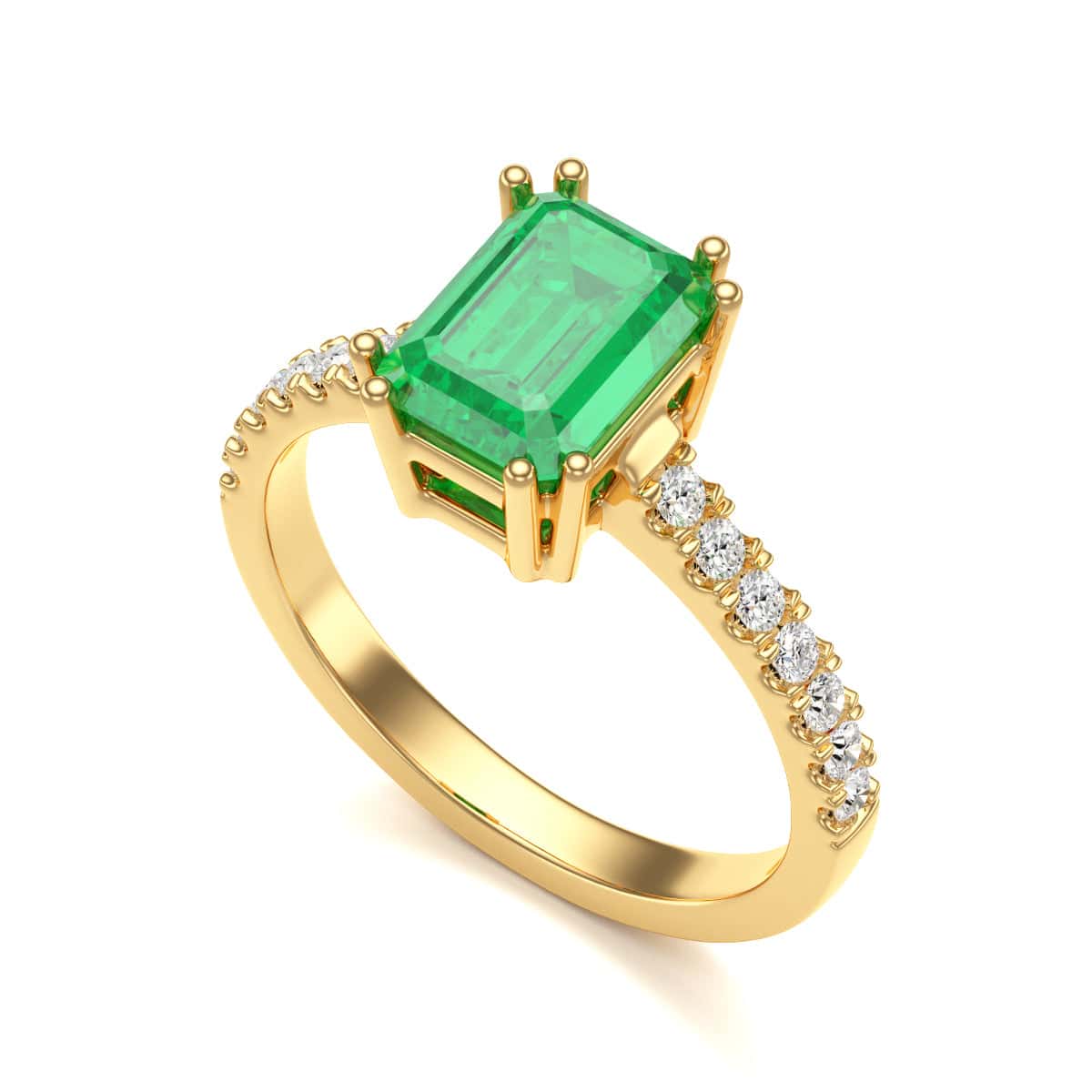 Emerald with Diamond Set Shoulders Dress Ring - Image 6