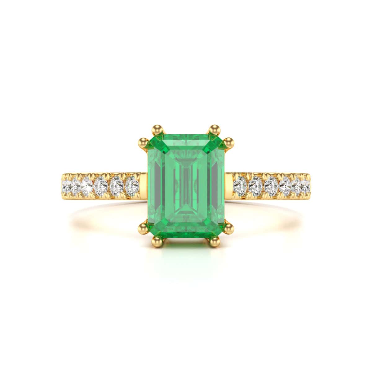 Emerald with Diamond Set Shoulders Dress Ring - Image 8