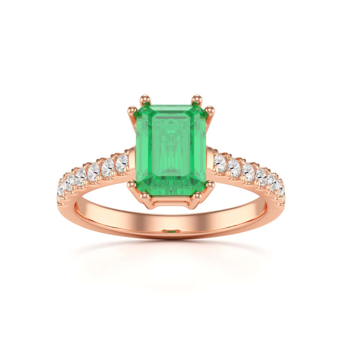 Emerald with Diamond Set Shoulders Dress Ring - Image 9