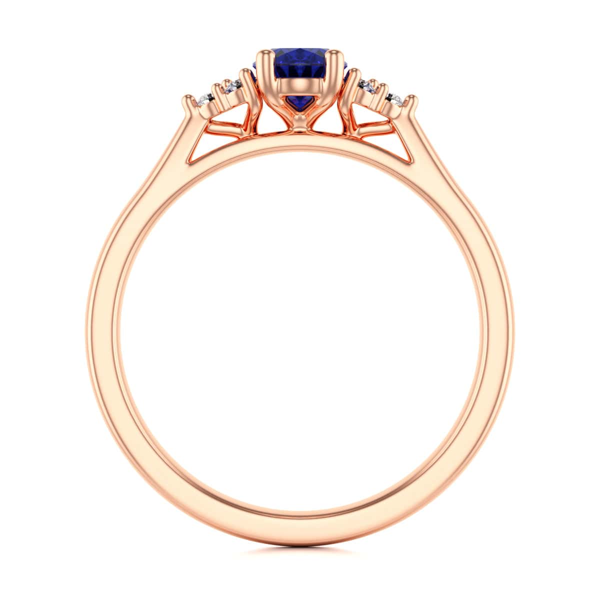 Oval Shape Blue Sapphire Trefoil Diamond Engagement Ring in 18ct Gold and Platinum - Image 11