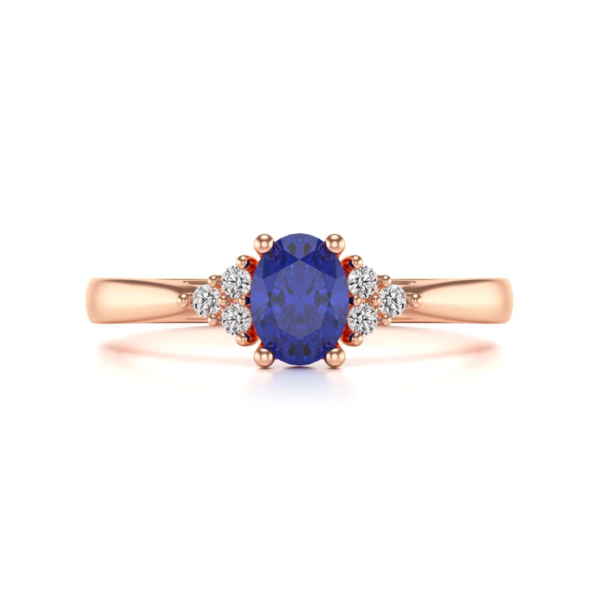 Oval Shape Blue Sapphire Trefoil Diamond Engagement Ring in 18ct Gold and Platinum - Image 12