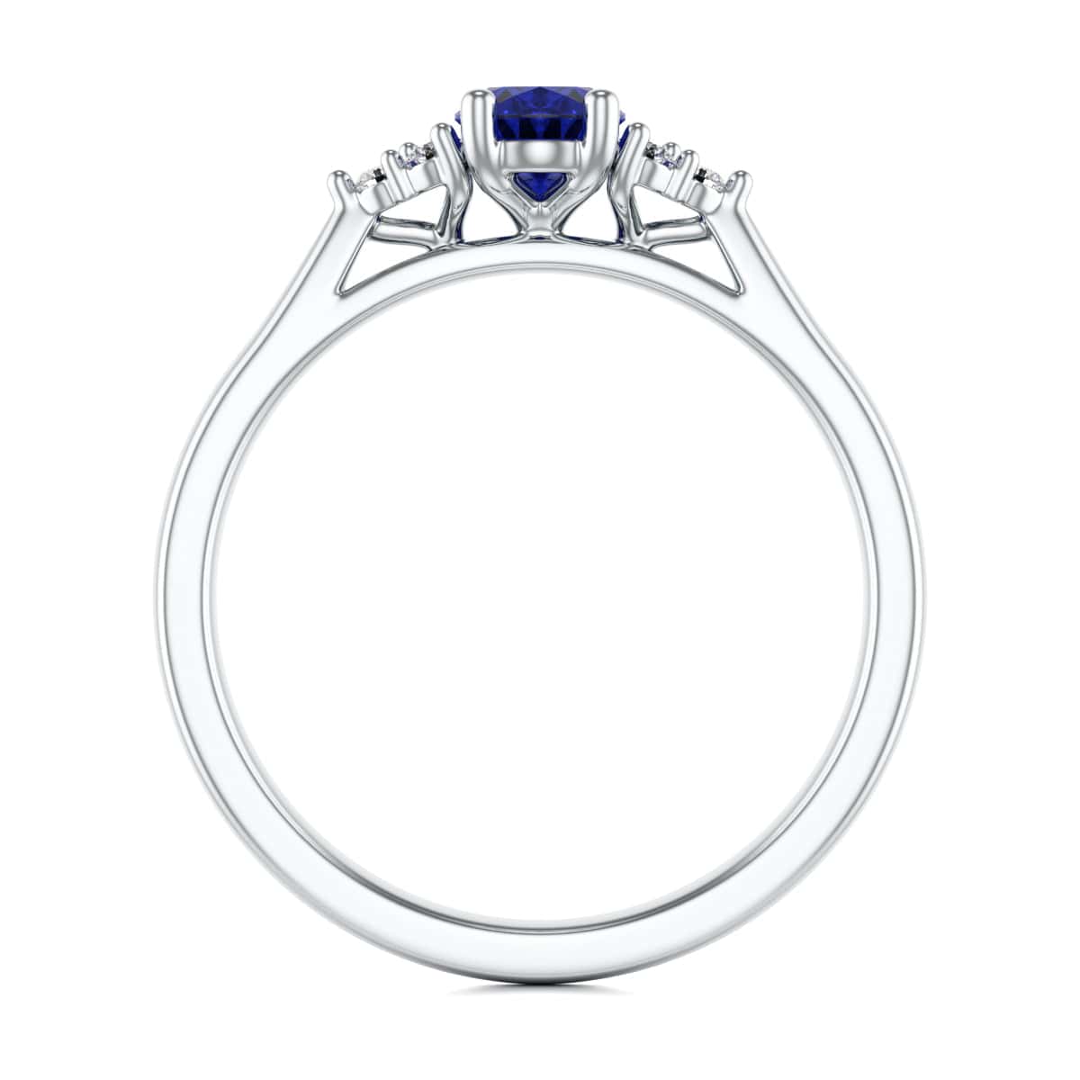 Oval Shape Blue Sapphire Trefoil Diamond Engagement Ring in 18ct Gold and Platinum - Image 4