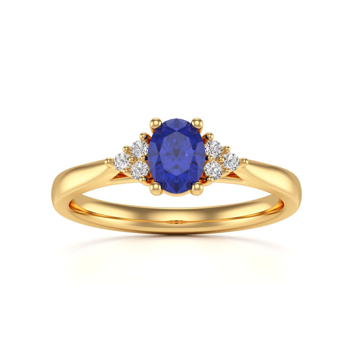 Oval Shape Blue Sapphire Trefoil Diamond Engagement Ring in 18ct Gold and Platinum - Image 5