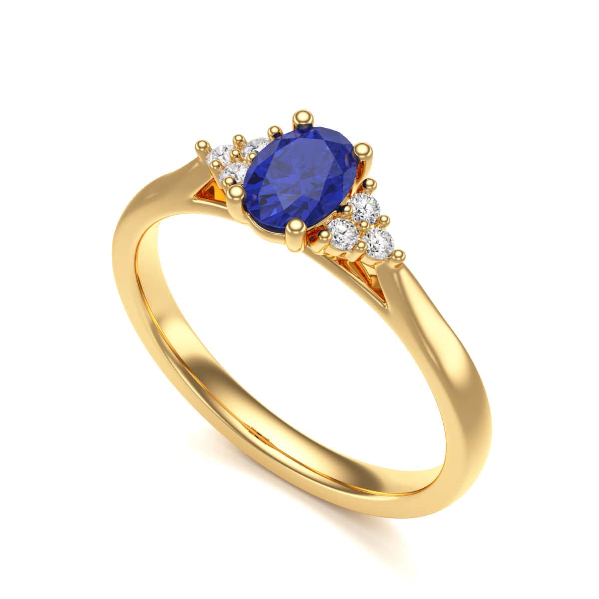 Oval Shape Blue Sapphire Trefoil Diamond Engagement Ring in 18ct Gold and Platinum - Image 6