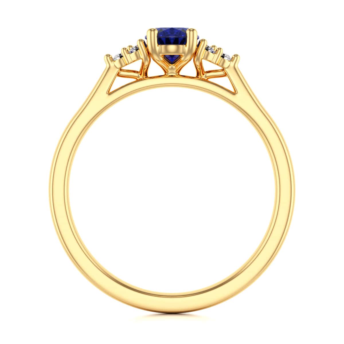 Oval Shape Blue Sapphire Trefoil Diamond Engagement Ring in 18ct Gold and Platinum - Image 7
