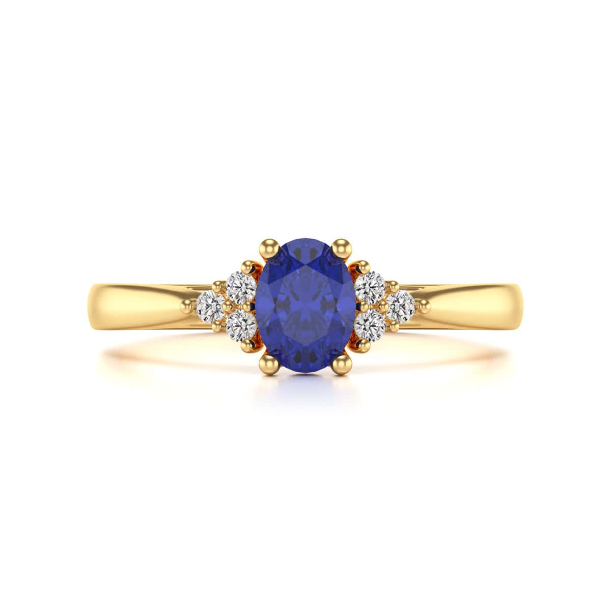 Oval Shape Blue Sapphire Trefoil Diamond Engagement Ring in 18ct Gold and Platinum - Image 8