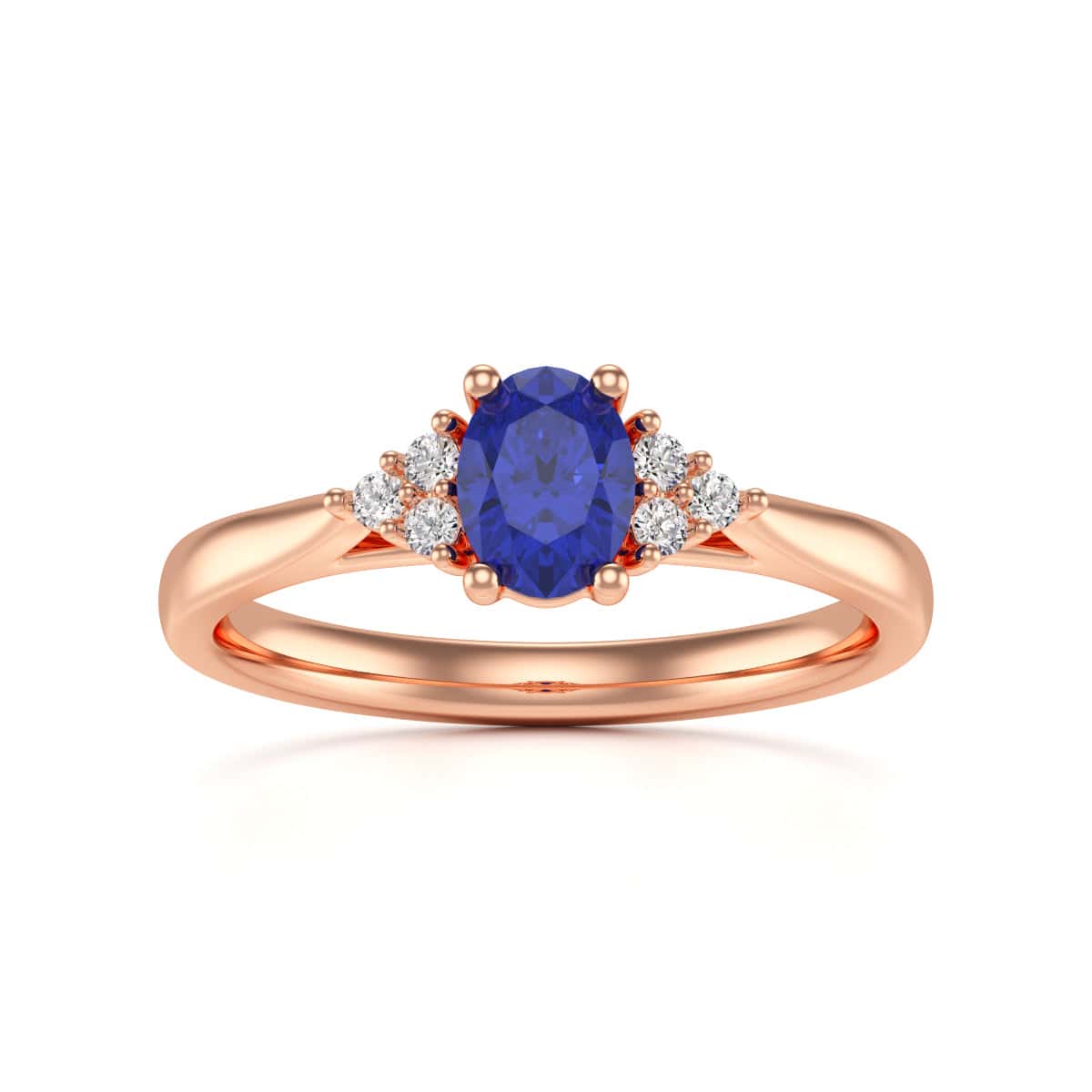 Oval Shape Blue Sapphire Trefoil Diamond Engagement Ring in 18ct Gold and Platinum - Image 9