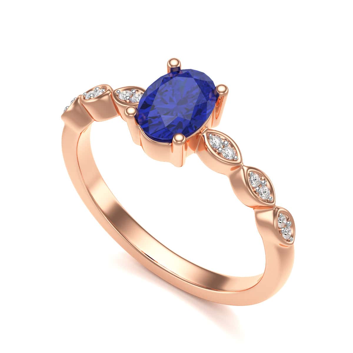 Oval Shape Blue Sapphire Engagement Ring in 18ct Gold and Platinum - Image 10