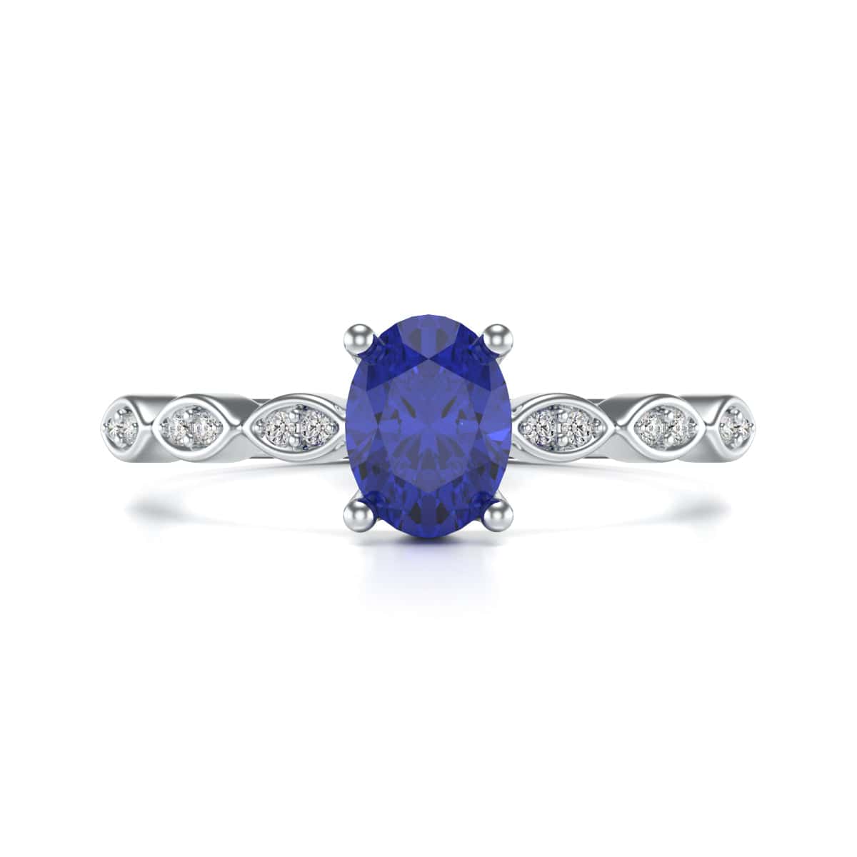 Oval Shape Blue Sapphire Engagement Ring in 18ct Gold and Platinum - Image 4
