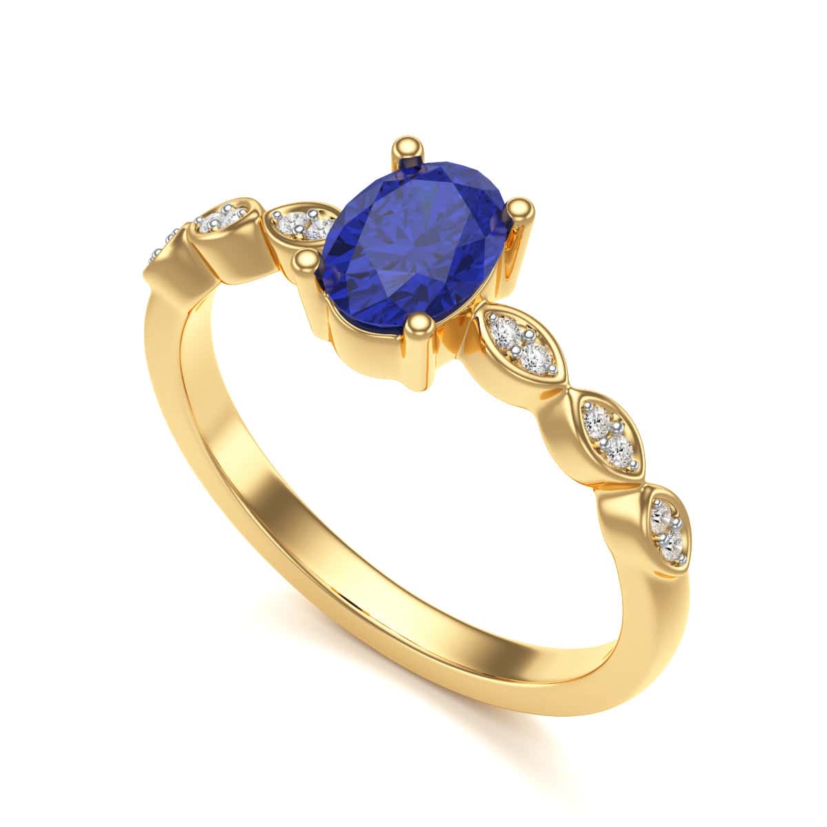 Oval Shape Blue Sapphire Engagement Ring in 18ct Gold and Platinum - Image 5