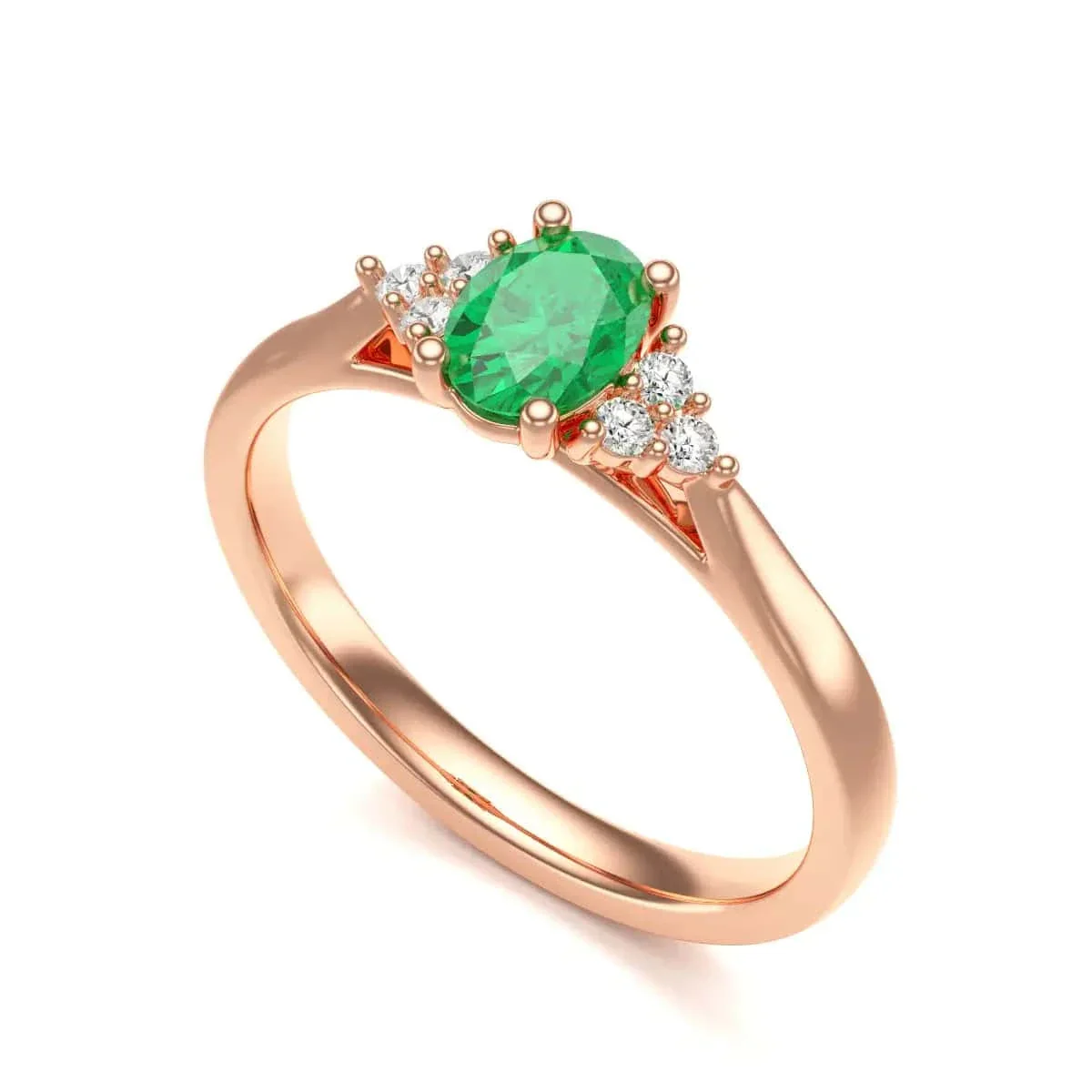 Oval Shape Diamond Trefoil Emerald Engagement Ring in 18ct Gold and Platinum - Image 10