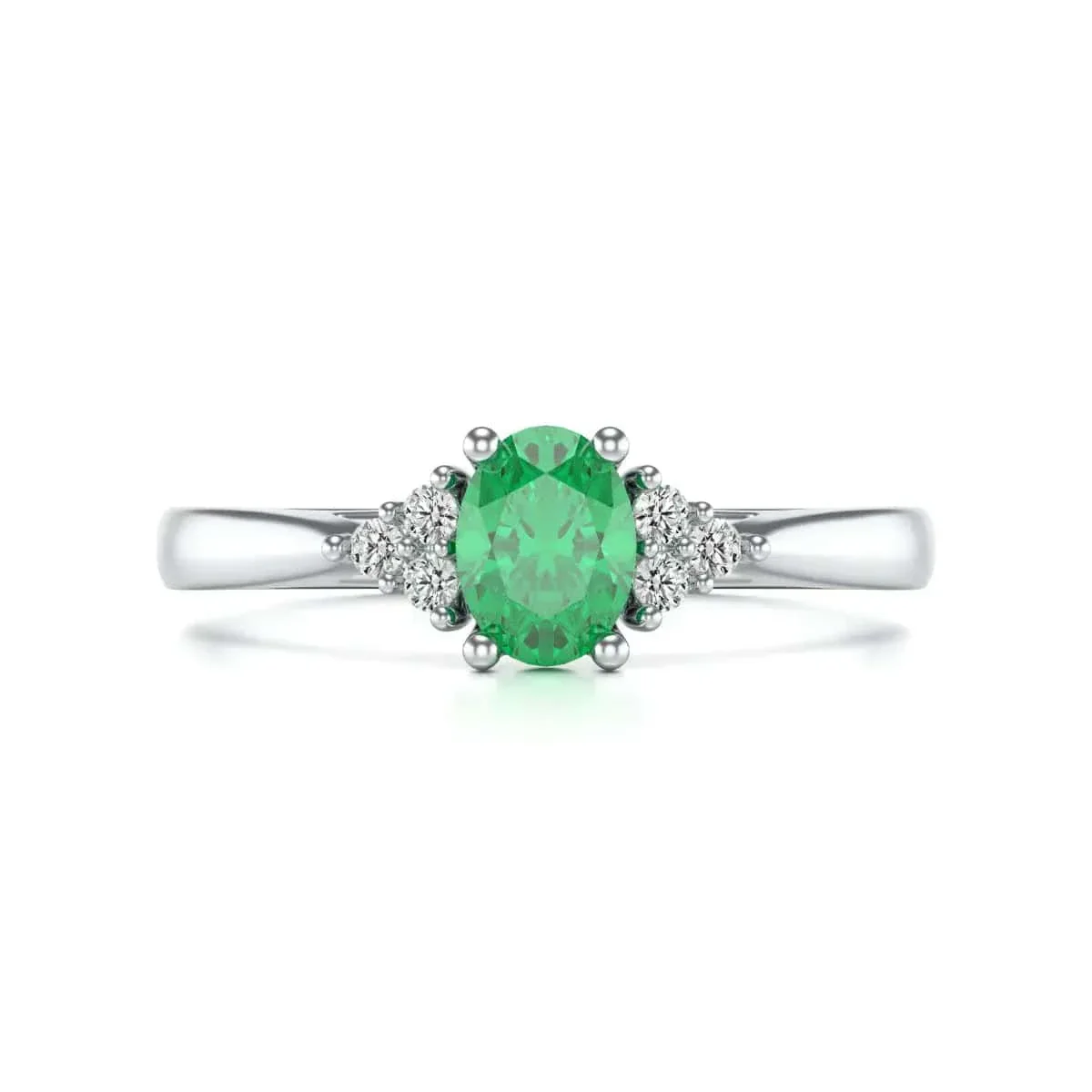 Oval Shape Diamond Trefoil Emerald Engagement Ring in 18ct Gold and Platinum - Image 3