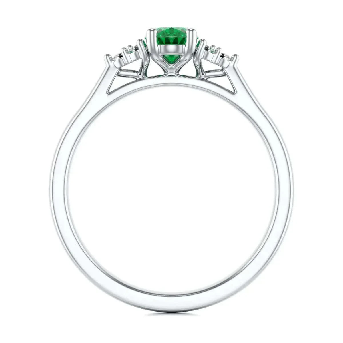 Oval Shape Diamond Trefoil Emerald Engagement Ring in 18ct Gold and Platinum - Image 4