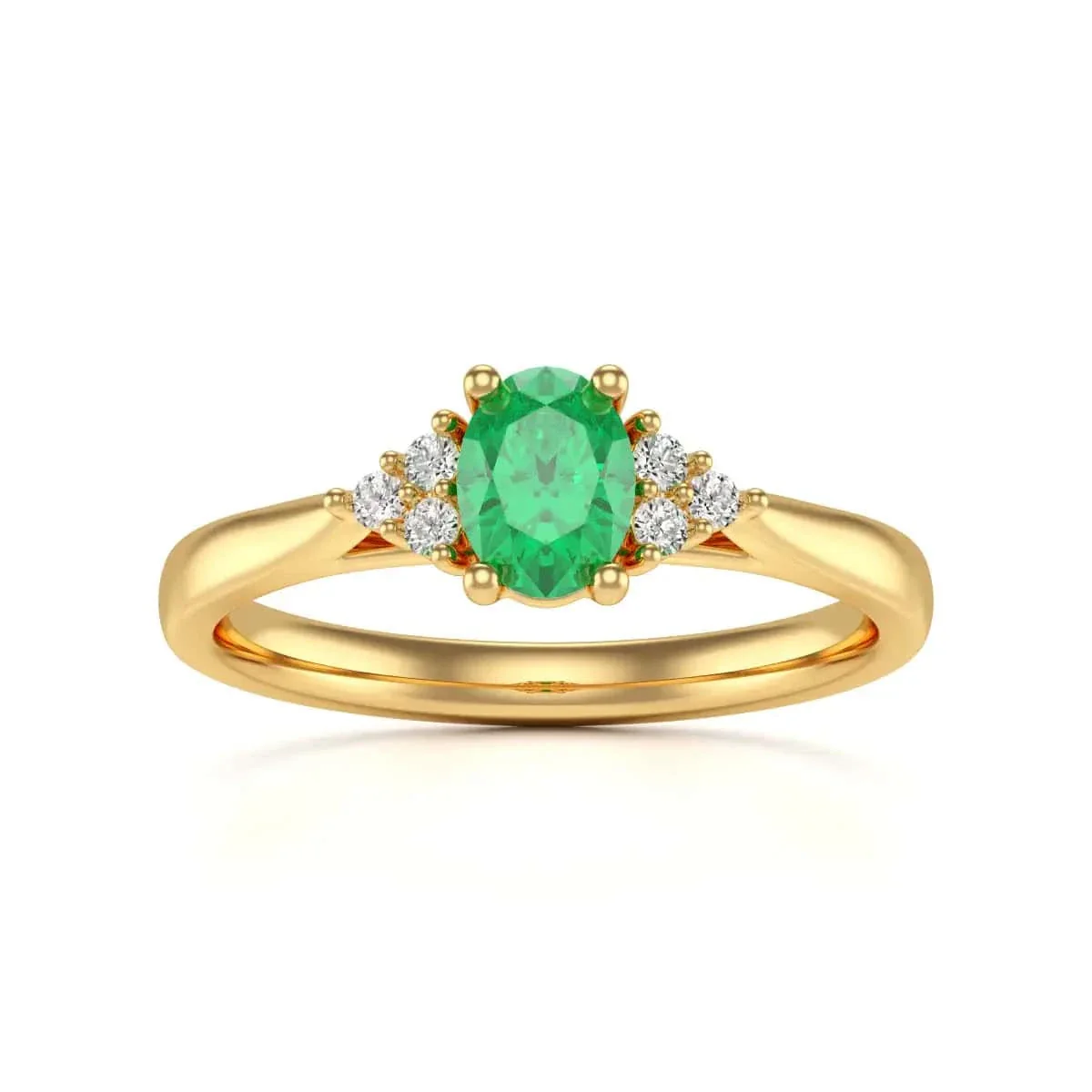 Oval Shape Diamond Trefoil Emerald Engagement Ring in 18ct Gold and Platinum - Image 5