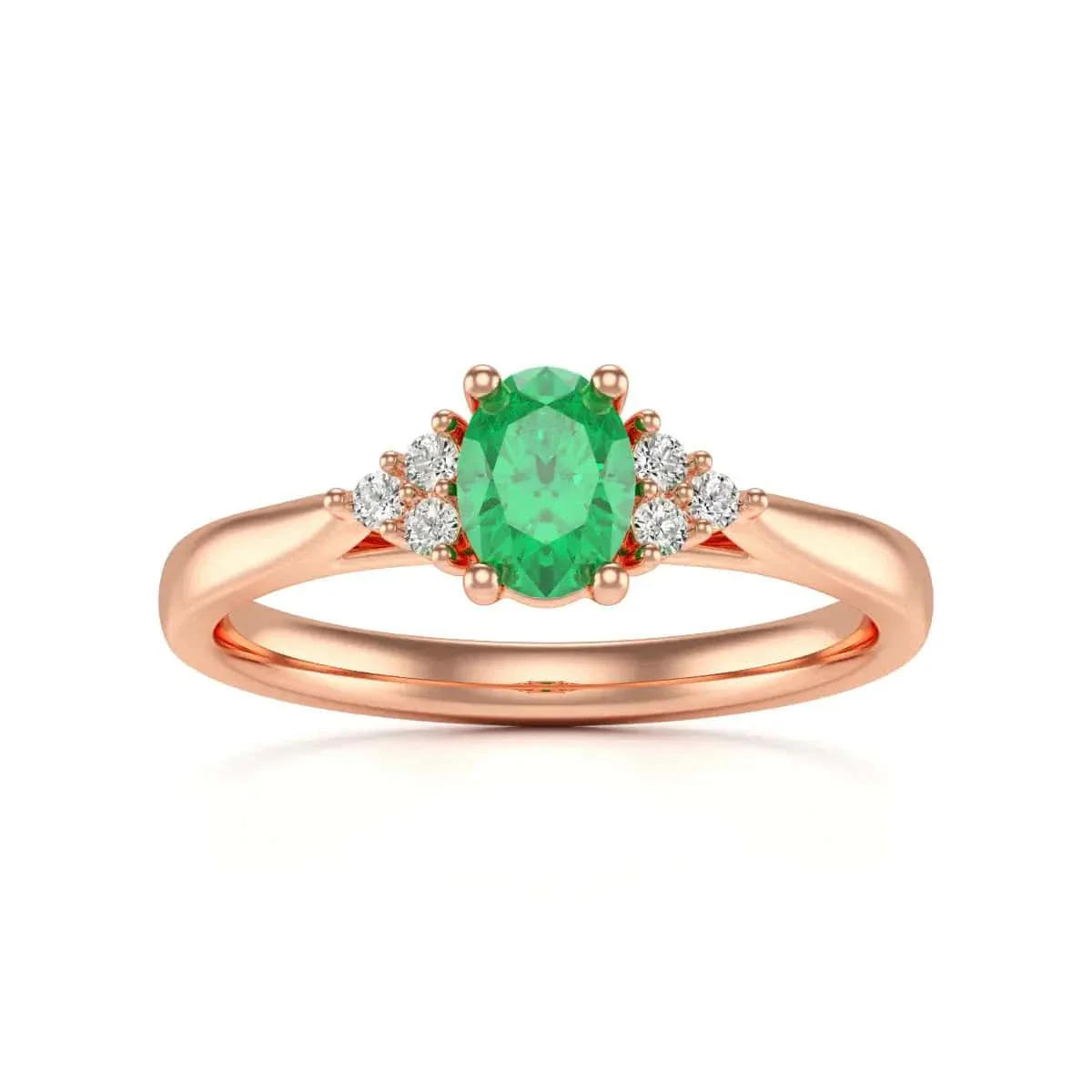 Oval Shape Diamond Trefoil Emerald Engagement Ring in 18ct Gold and Platinum - Image 9