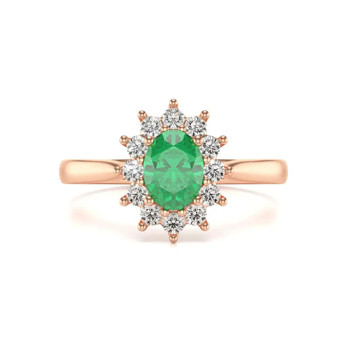 Oval Shape Halo Emerald Engagement Ring in 18ct Gold and Platinum - Image 11