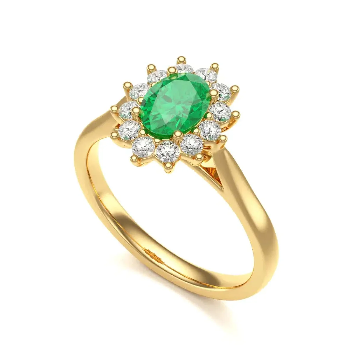 Oval Shape Halo Emerald Engagement Ring in 18ct Gold and Platinum - Image 6