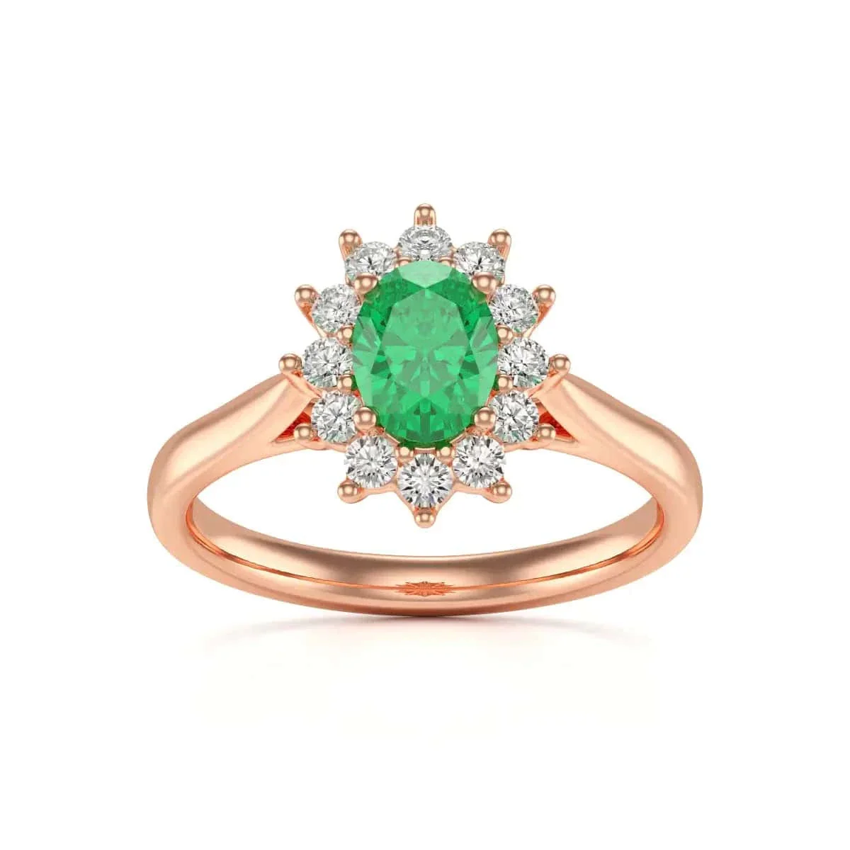 Oval Shape Halo Emerald Engagement Ring in 18ct Gold and Platinum - Image 9