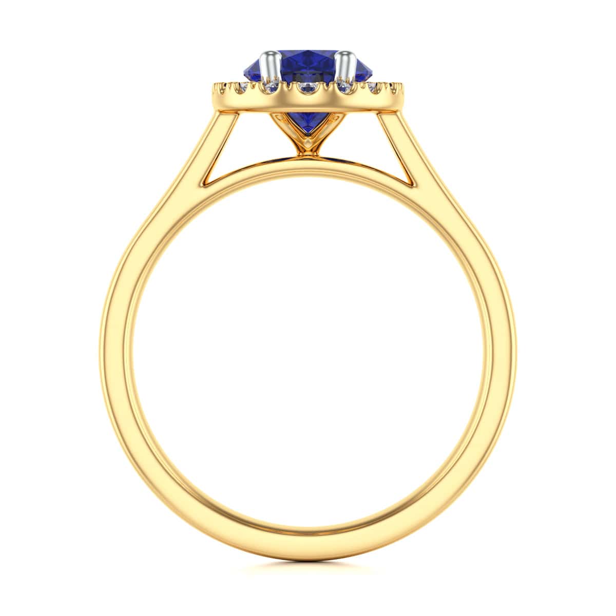 Diamond Halo Oval Shape Blue Sapphire Engagement Ring in 18ct Gold and Platinum - Image 3