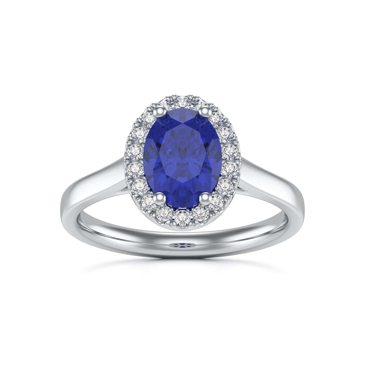 Diamond Halo Oval Shape Blue Sapphire Engagement Ring in 18ct Gold and Platinum - Image 4