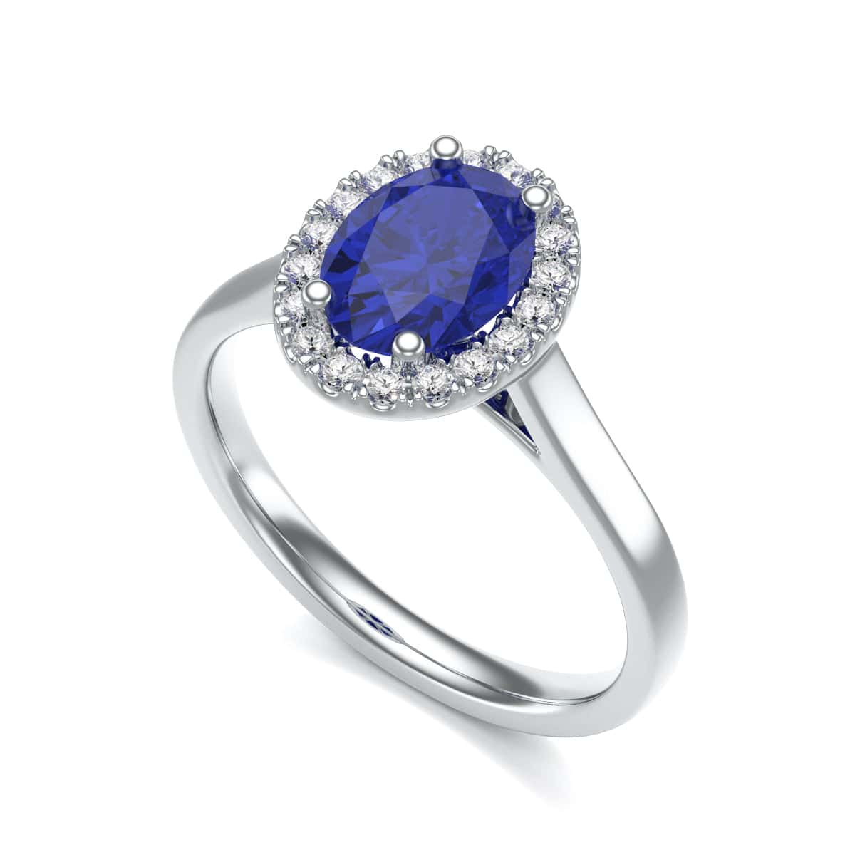 Diamond Halo Oval Shape Blue Sapphire Engagement Ring in 18ct Gold and Platinum - Image 5